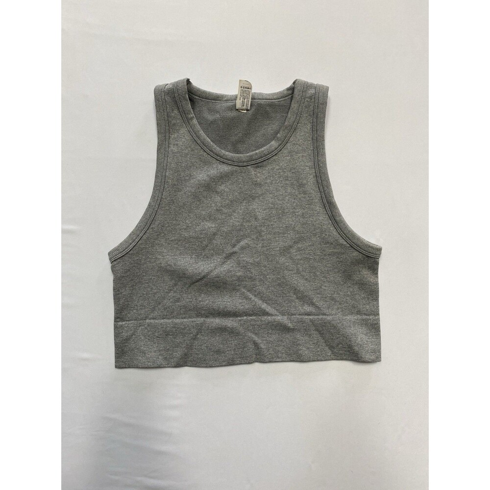 90 Degree by Reflex XL Gray Seamless Ribbed Crop Tank Top Athleisure